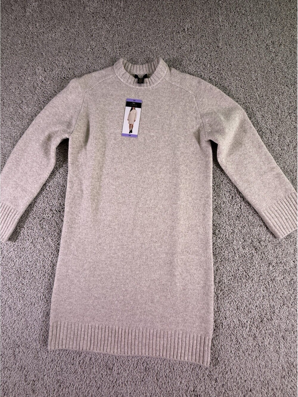 NWT Dalia Women's XS Beige Sweater Dress Ribbed Trim Wool Blend